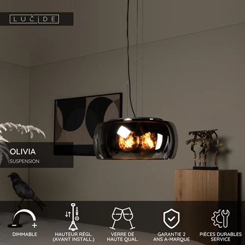 Lucide OLIVIA - Suspension - Ø 50 cm - 3xE27 - Fumé - USP